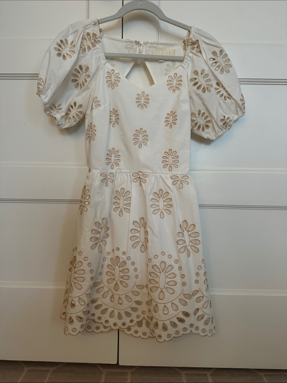 White Embroidered Puff-Sleeve Mini Dress